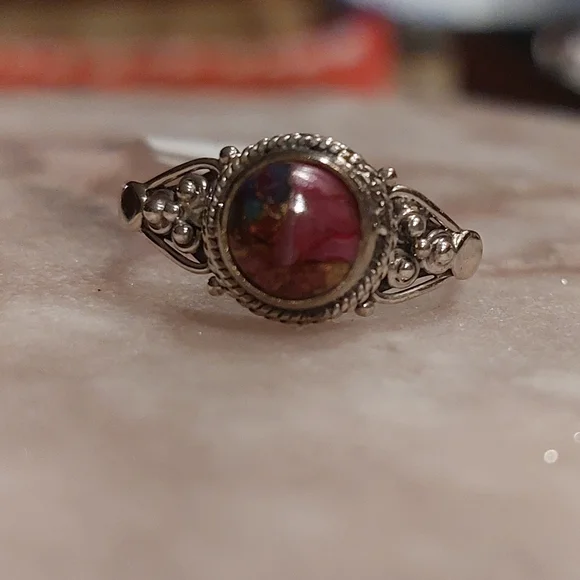 Pink Oyster Turquoise Sterling Silver Ring Size 7.75